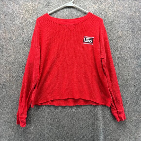 Vans Shirt Womens Small Red Waffle Knit Cropped Top Thermal Long Sleeve - Picture 1 of 10